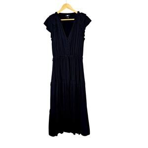 Paige Women's Paradis Black Tiered Ruffle Maxi Dress Small Spring Resort Wear